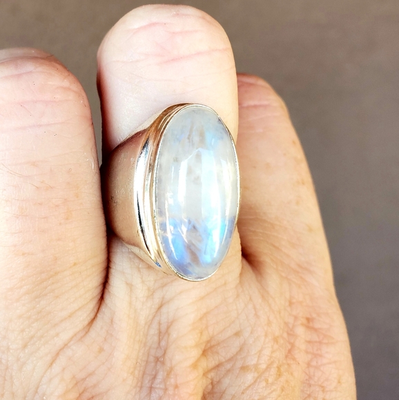 New Men's Rainbow Moonstone 925 Silver Ring. - Picture 9 of 11